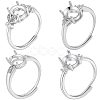 4Pcs 4 Styles Brass Micro Pave Cubic Zirconia Adjustable Rings Settings KK-BBC0024-14B-1