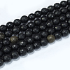 Faceted Round Natural Black Stone Beads Strands G-E302-066-8mm-2