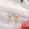 Clear Cubic Zirconia Bowknot Dangle Stud Earrings with Imitation Pearl Beaded JE1094A-3