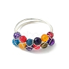 Copper Wire Wrapped Dyed & Heated Natural Agate Round Bead Finger Rings RJEW-JR01035-4