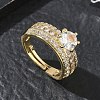 Adjustable Brass Finger Rings with Round Cubic Zirconia Center & Baguette Accents for Women CU-CBA7E55-16G-1