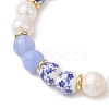 Natural Blue Lace Agate & Cultured Freshwater Pearl & Handmade Porcelain Ceramic Beads Stretch Bracelets for Women BJEW-JB13085-3