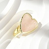 Heart Brass Natural Rose Quartz Finger Rings X-RJEW-D304-01G-B-1