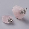 Hexagon Natural Rose Quartz Perfume Bottle Pendants G-H241-03F-P-3