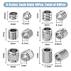 60Pcs 6 Style 201 Stainless Steel European Beads STAS-FH0002-06-2