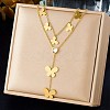304 Stainless Steel Crystal Rhinestone Butterfly Pendant Double Layer Necklaces for Women NJEW-B083-01G-1