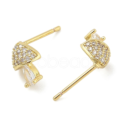 Brass Micro Pave Clear Cubic Zirconia Stud Earrings EJEW-R016-26G-13-1