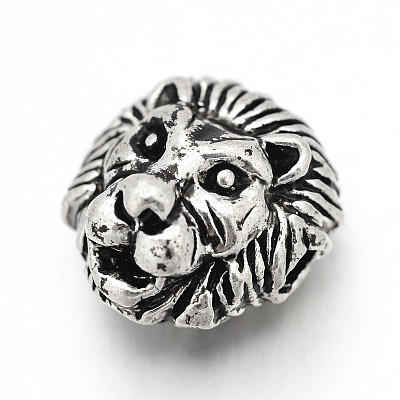 Tibetan Style Alloy Lion Head Beads TIBEB-E073-01AS-1