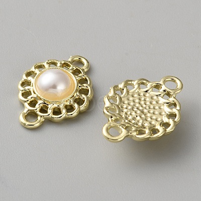 Alloy & White Plastic Pearl Links Connector Charms FIND-WH0365-082G-03-1