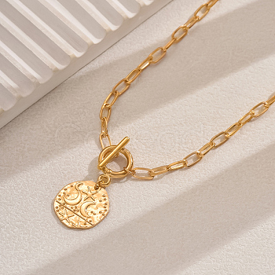 Elegant Brass Star Moon Pendant Paperclip Chain Mecklaces for women TP5799-1
