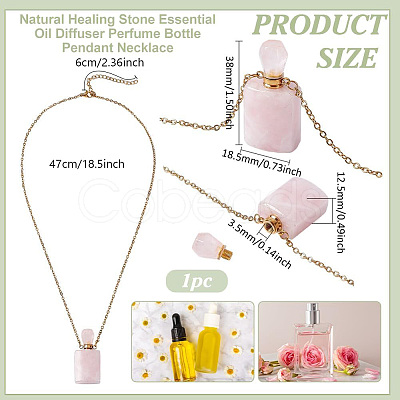 1Pc Natural Rose Quartz Perfume Bottle Necklaces NJEW-PH0001-37B-03-1