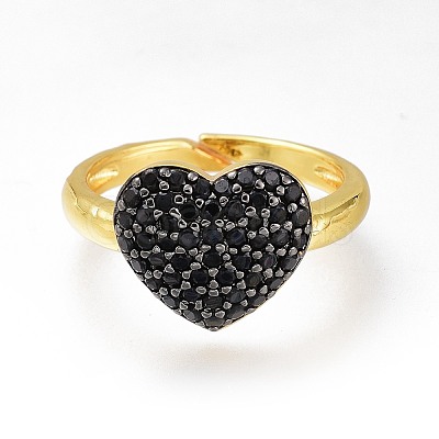 Brass Micro Pave Cubic Zirconia Heart Cuff Rings RJEW-N031-15-1