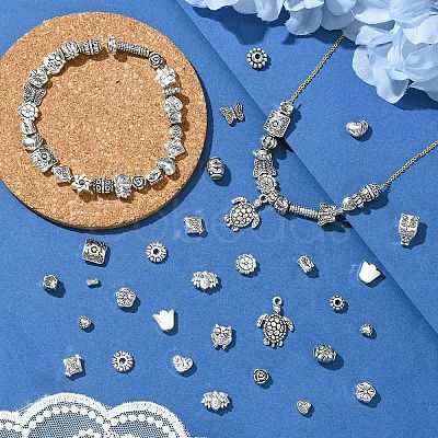 100Pcs 25 Styles Tibetan Style Alloy Beads TIBEB-YW0001-29-1