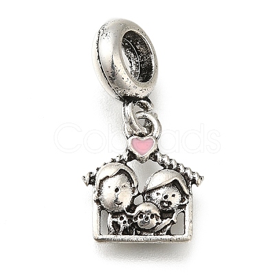 Rack Plating Alloy Pink Enamel European Dangle Charms PALLOY-A009-09AS-1
