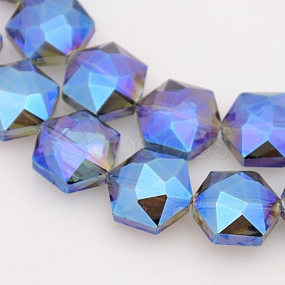 Hexagon Electroplate Full Rainbow Plated Glass Beads Strands EGLA-P015-F08-1