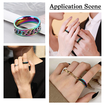 6Pcs 6 Style 201 Stainless Steel Engravable Grooved Finger Rings Set for Women RJEW-YS0001-02-1
