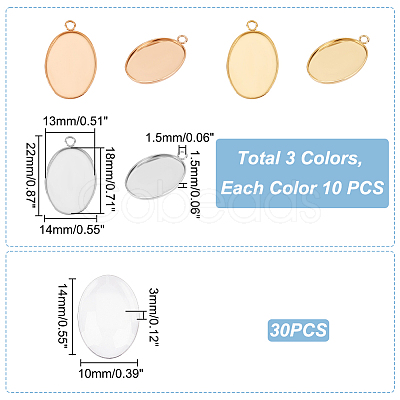 30Pcs 3 Colors 304 Stainless Steel Pendant Cabochon Settings STAS-UN0042-62-1
