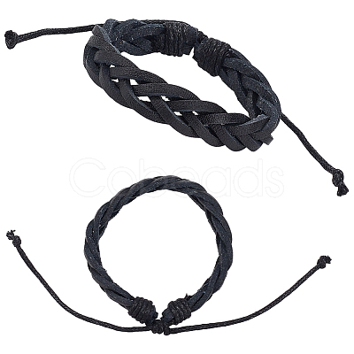 2Pcs PU Leather Cord Braided Bracelets for Men Women BJEW-CL0001-37A-1