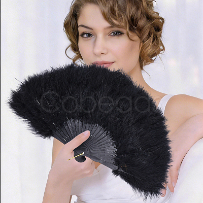 Plastic & Feather Folding Fan AJEW-WH20130-171C-1