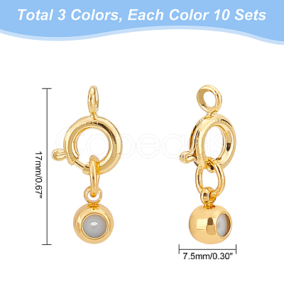 PandaHall Elite 30 Sets 3 Colors Brass Spring Ring Clasps and Silicone Beads KK-PH0004-79-1