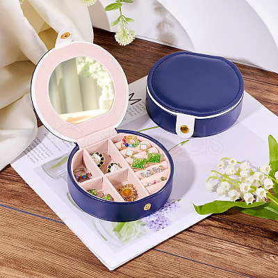 Round PU Leather & Plastic Jewelry Set Storage Box CON-TAC0014-06C-1
