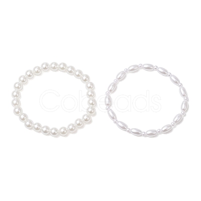 2Pcs ABS Plastic Imitation Pearl Beaded Stretch Bracelets BJEW-JB11909-1