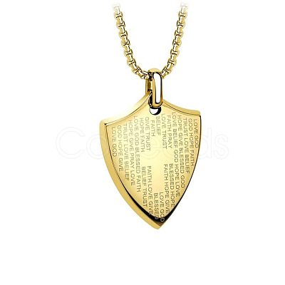 304 Stainless Steel Bible Shield Shape Pendant Necklaces for Men WGFEE69-02-1