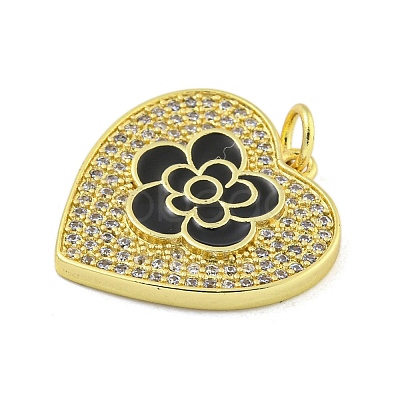 Rack Plating Heart with Flower Brass Micro Pave Clear Cubic Zirconia KK-Z053-23G-1