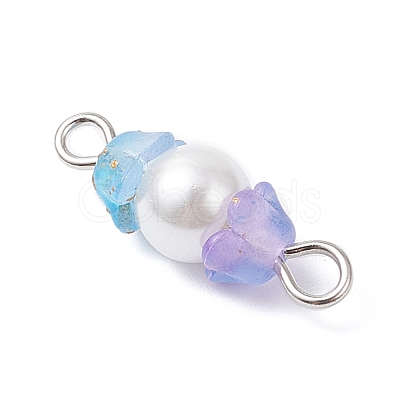 Baking Paint Pearlized Glass Pearl & Acrylic Flower Connector Charms PALLOY-JF04299-01-1