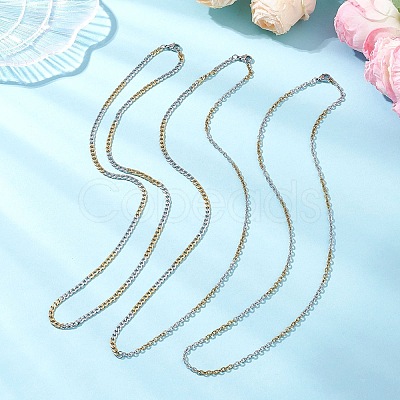 3Pcs 3 Styles Two Tone 304 Stainless Steel Curb Chain & Cable Chain Necklaces for Women Men NJEW-JN05568-1