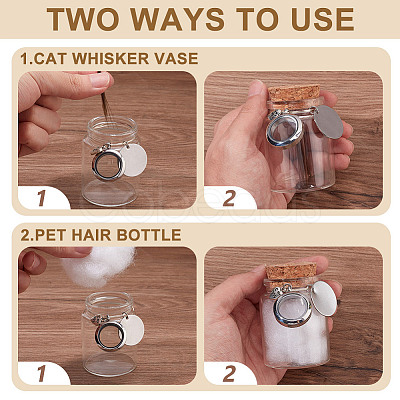 2Pcs Transparent Glass Empty Bottles with Alloy Heart Paw Print Charms and Locket Charms AJEW-DR00039-1