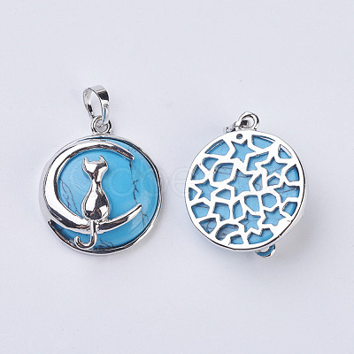 Synthetic Turquoise Kitten Pendants G-K234-D08-1