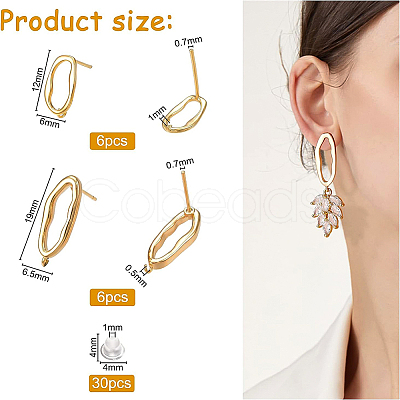 12Pcs 2 Style Brass Stud Earring Findings KK-BC0007-95-1