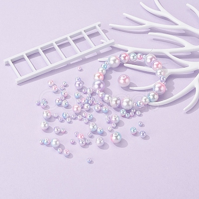 497Pcs 5 Style Rainbow ABS Plastic Imitation Pearl Beads OACR-YW0001-07F-1