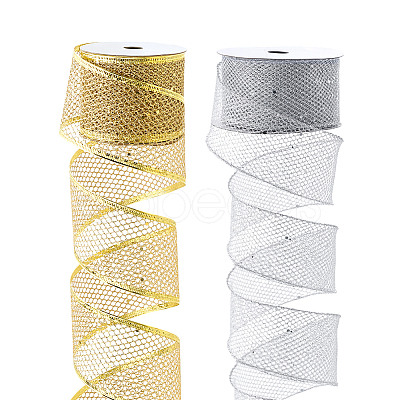 2 Rolls 2 Colors 9M Sparkle Polyester Mesh Ribbon with Paillettes OCOR-PH0005-94-1