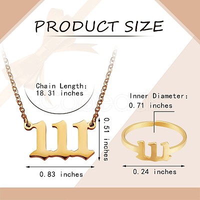 Angel Number Pendant Necklace & Open Cuff Ring JX195A-1