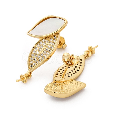 Brass Micro Pave Cubic Zirconia Shell Stud Earrings Findings KK-D363-09G-1