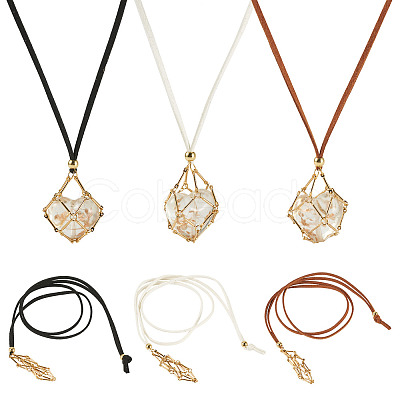 3Pcs Faux Suede Macrame Pouch Pendant Necklaces NJEW-TAC0052-03-1