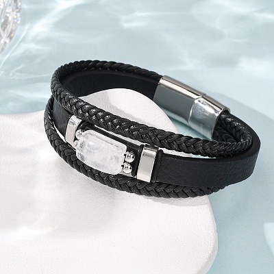 Natural Quartz Crystal & Braided Microfiber Leather Multi-strand Bracelets for Women Men GG-CBAEA55-01E-1