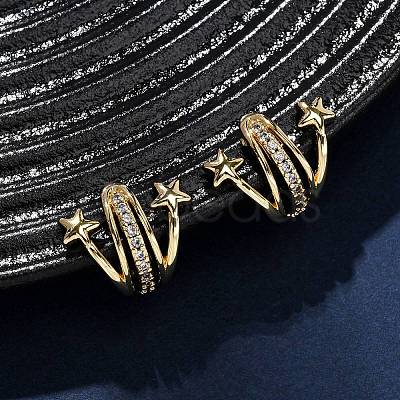 Brass Micro Pave Clear Cubic Zirconia Cuff Earrings LS-EJEW-D328-02G-01-1