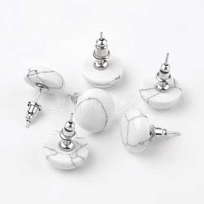 Half Round Dome Natural Howlite Stud Earrings EJEW-L171-12-1