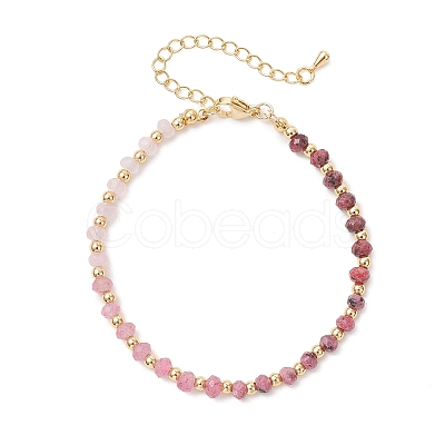 Brass & Dyed Natural Malaysia Jade Rondelle Beaded Bracelets for Women BJEW-JB13323-02-1