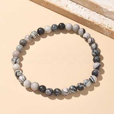 Natural Netstone Bead Stretch Bracelets BJEW-K212-A-021-1