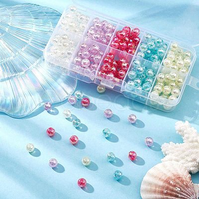 250Pcs 5 Colors Transparent Crackle Acrylic Beads MACR-YW0002-52-1