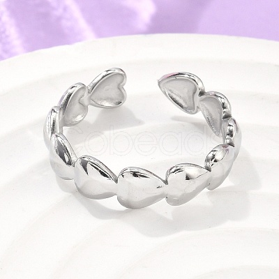 Non-Tarnish 304 Stainless Steel Heart Wrap Open Cuff Ring for Women RJEW-C045-18P-1