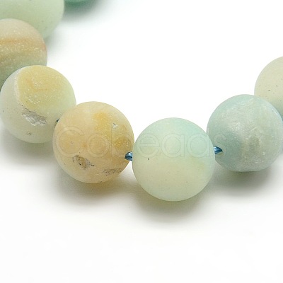 Natural Frosted Flower Amazonite Round Bead Strands G-M064-10mm-07-1