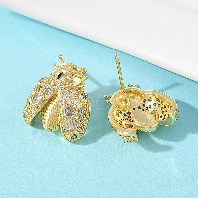 Brass Micro Pave Clear Cubic Zirconia Stud Earrings EJEW-F400-03A-G-1