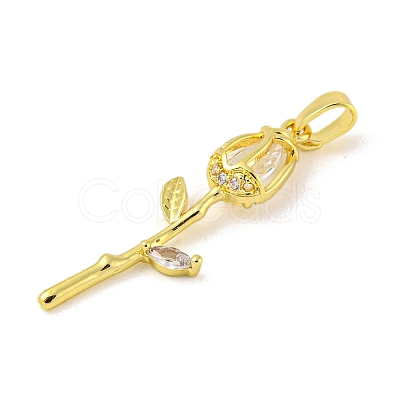 Rose Flower for Valentine's Day Golden Rack Plating Brass Micro Pave Cubic Zirconia Pendants KK-R153-01B-G-1