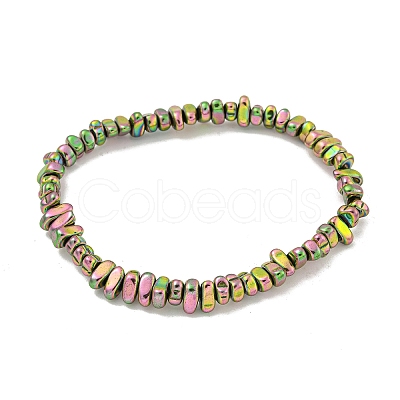 Oval Rainbow Plated Synthetic Non-magnetic Hematite Beaded Stretch Bracelets for Women Men BJEW-K242-01-1