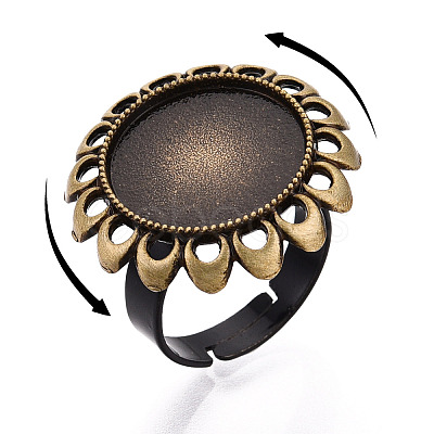 Adjustable Flower Alloy & Iron Bezel Cup Ring Base with Rotatable Tray MAK-T012-08AB-1